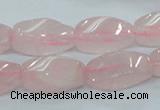 CRQ71 15.5 inches 10*22mm twisted rice natural rose quartz beads