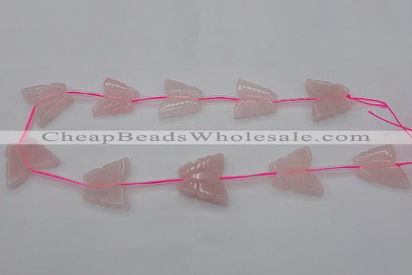 CRQ716 15.5 inches 25*30mm carved butterfly rose quartz beads