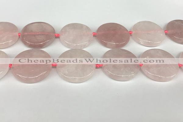 CRQ762 15.5 inches 35mm flat round rose quartz beads