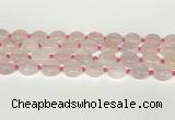 CRQ764 15.5 inches 14mm flat round rose quartz beads