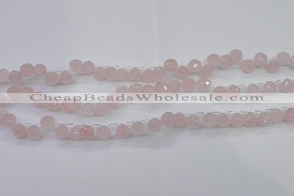 CRQ800 Top drilled 7*7mm faceted teardrop rose quartz beads