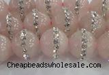 CRQ822 15.5 inches 10mm round rose quartz with rhinestone beads