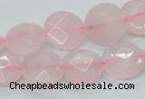 CRQ96 15.5 inches 12mm faceted flat round natural rose quartz beads