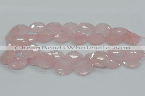 CRQ97 15.5 inches 25mm faceted flat round natural rose quartz beads