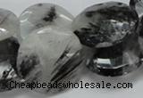 CRU05 15.5 inches 25mm faceted flat round black rutilated quartz beads