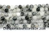 CRU1082 15.5 inches 8mm round black rutilated quartz gemstone beads