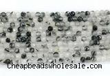 CRU1090 15.5 inches 4mm faceted round black rutilated quartz gemstone beads