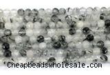 CRU1091 15.5 inches 6mm faceted round black rutilated quartz gemstone beads