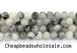 CRU1094 15.5 inches 12mm faceted round black rutilated quartz gemstone beads