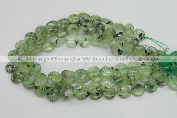 CRU110 15.5 inches 16mm flat round green rutilated quartz beads