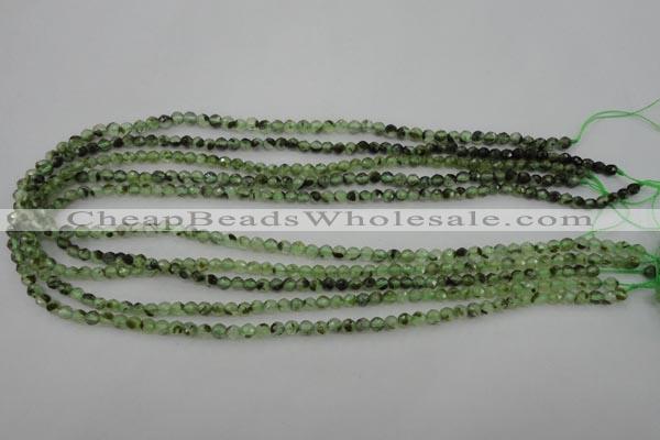 CRU150 15.5 inches 4mm faceted round green rutilated quartz beads