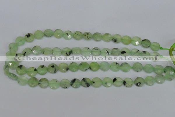 CRU210 15 inches 12mm faceted coin green rutilated quartz beads