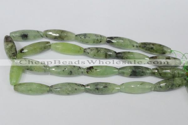 CRU214 15 inches 12*36mm faceted rice green rutilated quartz beads