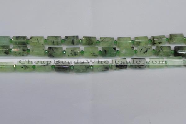 CRU220 15.5 inches 10*15mm faceted tube green rutilated quartz beads