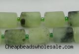 CRU232 15.5 inches 10*14mm tube matte green rutilated quartz beads