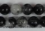 CRU306 15.5 inches 14mm round black rutilated quartz beads