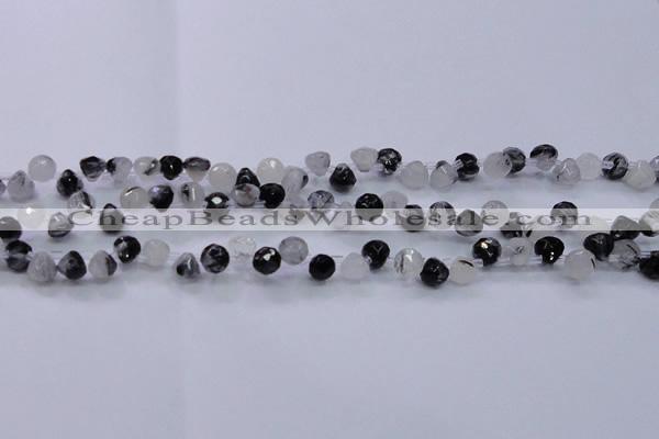 CRU345 Top drilled 7*7mm faceted teardrop black rutilated quartz beads