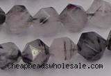 CRU514 15.5 inches 12mm faceted nuggets black rutilated quartz beads