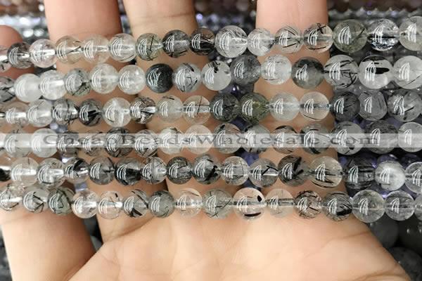 CRU532 15.5 inches 6mm round black rutilated quartz beads