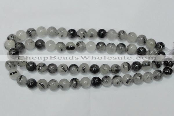 CRU54 15.5 inches 12mm round black rutilated quartz beads wholesale