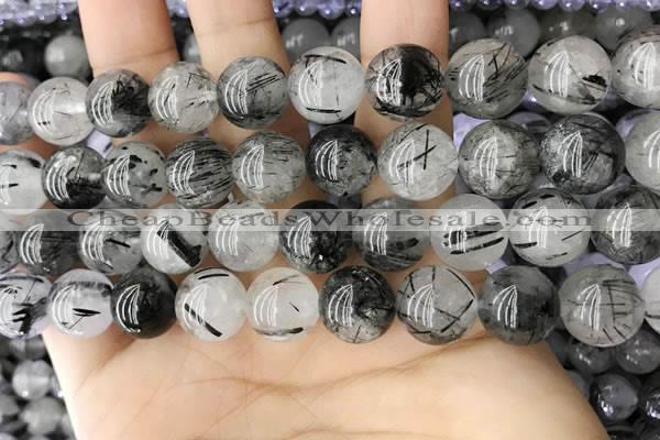 CRU540 15.5 inches 12mm round black rutilated quartz beads wholesale