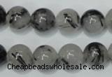 CRU55 15.5 inches 14mm round black rutilated quartz beads wholesale