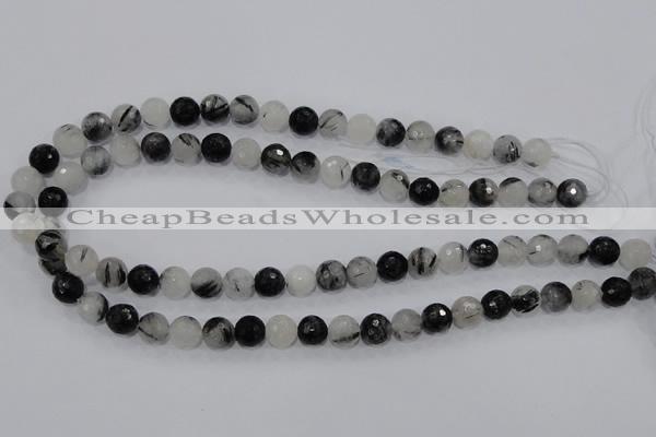 CRU58 15.5 inches 8mm faceted round black rutilated quartz beads