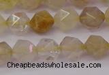 CRU622 15.5 inches 8mm faceted nuggets golden rutilated quartz beads