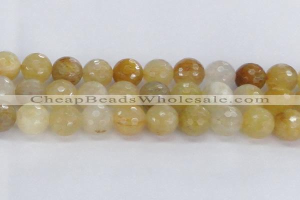 CRU671 15.5 inches 14mm faceted round golden rutilated quartz beads