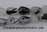 CRU69 15.5 inches 10*14mm teardrop black rutilated quartz beads