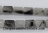 CRU74 15.5 inches 8*12mm column black rutilated quartz beads