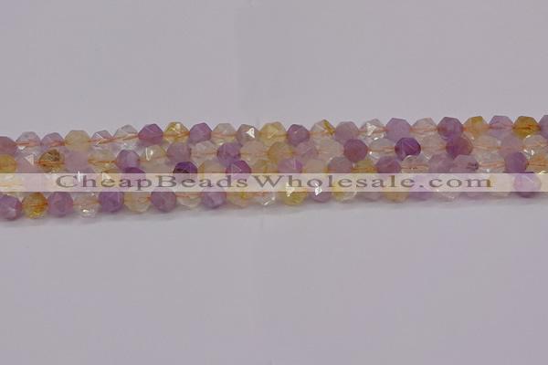 CRU771 15.5 inches 6mm faceted nuggets lavender amethyst & citrine beads