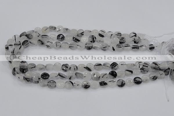 CRU79 15.5 inches 10mm flat round black rutilated quartz beads