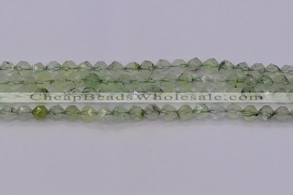 CRU791 15.5 inches 6mm faceted nuggets green rutilated quartz beads