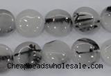 CRU80 15.5 inches 14mm flat round black rutilated quartz beads