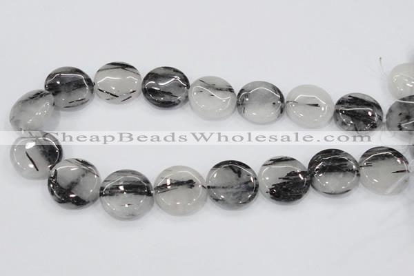 CRU83 15.5 inches 25mm flat round black rutilated quartz beads