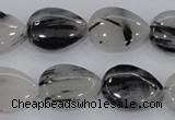 CRU87 15.5 inches 15*20mm flat teardrop black rutilated quartz beads