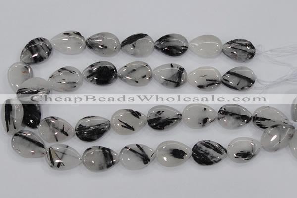 CRU88 15.5 inches 18*25mm flat teardrop black rutilated quartz beads