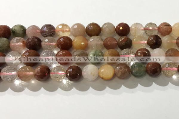 CRU913 15.5 inches 10mm faceted round mixed rutilated quartz beads