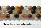 CRU916 15.5 inches 14mm faceted round mixed rutilated quartz beads