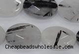 CRU92 15.5 inches 18*25mm faceted oval black rutilated quartz beads