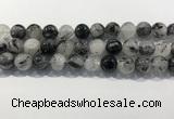 CRU932 15.5 inches 14mm round black rutilated quartz beads wholesale