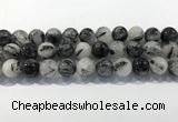 CRU933 15.5 inches 16mm round black rutilated quartz beads wholesale