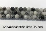 CRU935 15.5 inches 13mm faceted round black rutilated quartz beads