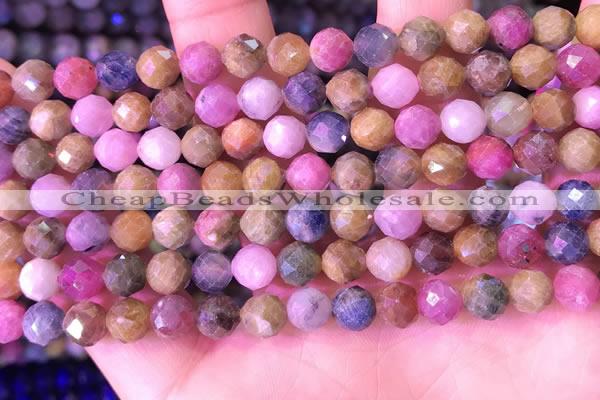 CRZ1141 15.5 inches 7mm faceted round ruby sapphire beads