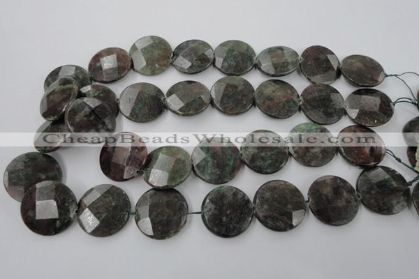 CRZ218 15.5 inches 25mm faceted coin ruby zoisite gemstone beads