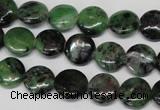 CRZ24 15.5 inches 12mm flat round ruby zoisite gemstone beads