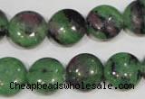 CRZ471 15.5 inches 14mm flat round ruby zoisite gemstone beads