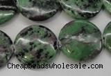 CRZ57 15.5 inches 22mm flat round ruby zoisite gemstone beads