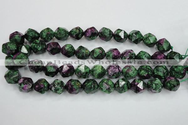 CRZ906 15.5 inches 16mm faceted nuggets Chinese ruby zoisite beads